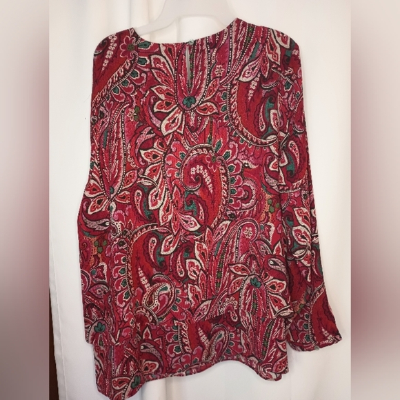 J Jill Red Paisley Layered Tunic Top XL Long Sleeve Keyhole  Bohemian Art - Picture 10 of 14